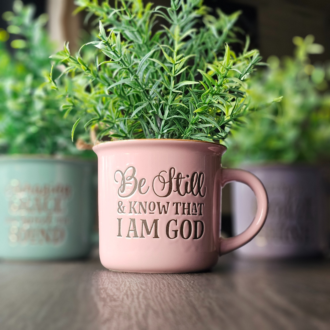 Be Still and Know Pink Ceramic Mug – 13 oz Camp Style