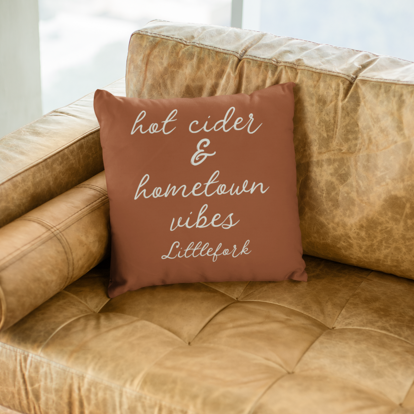 Hot Cider & Hometown Vibes Personalized Autumn Pillow – 18" x 18"