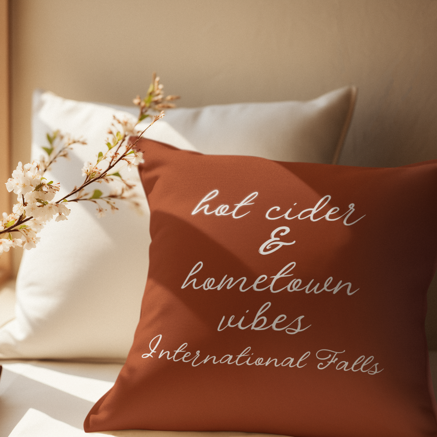 Hot Cider & Hometown Vibes Personalized Autumn Pillow – 18" x 18"
