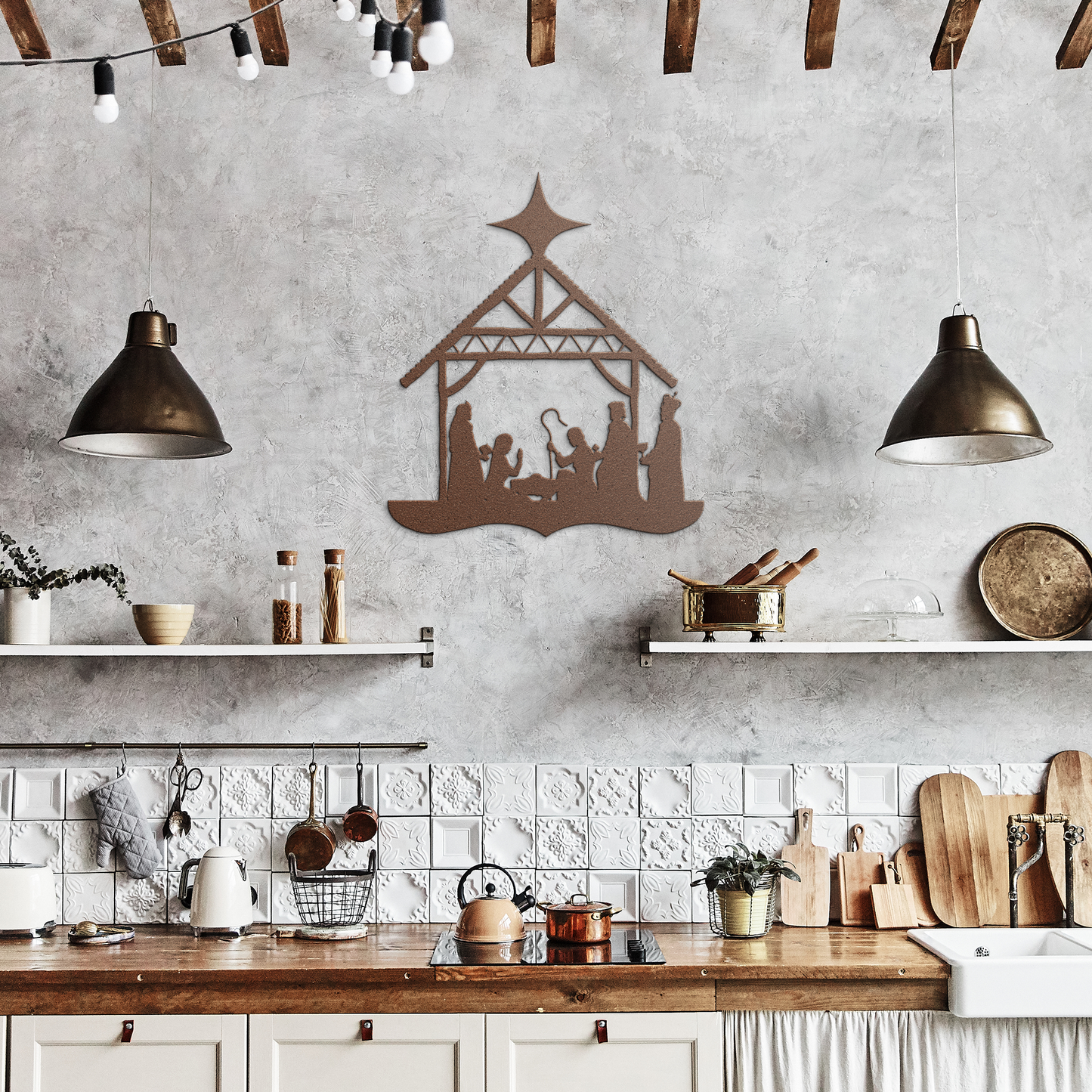Nativity_Silhouette_Metal_Wall_Hanging_Copper_Rustic_Kitchen_Mockup.png