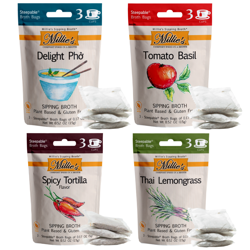 Millie’s Sipping Broth 4-Flavor Snack Assortment – 12 Servings