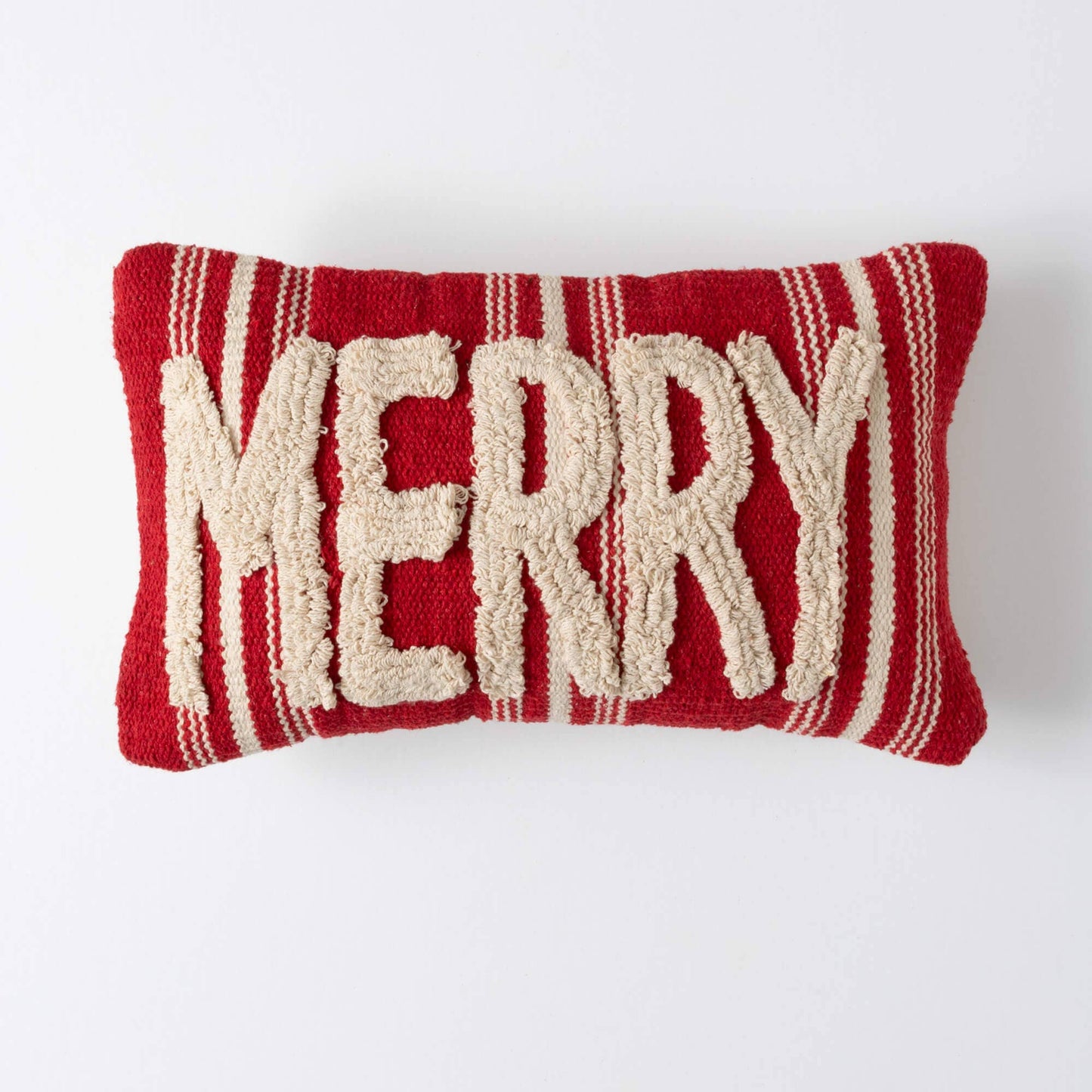 Merry Pillow – Red with Cream Textured Lettering