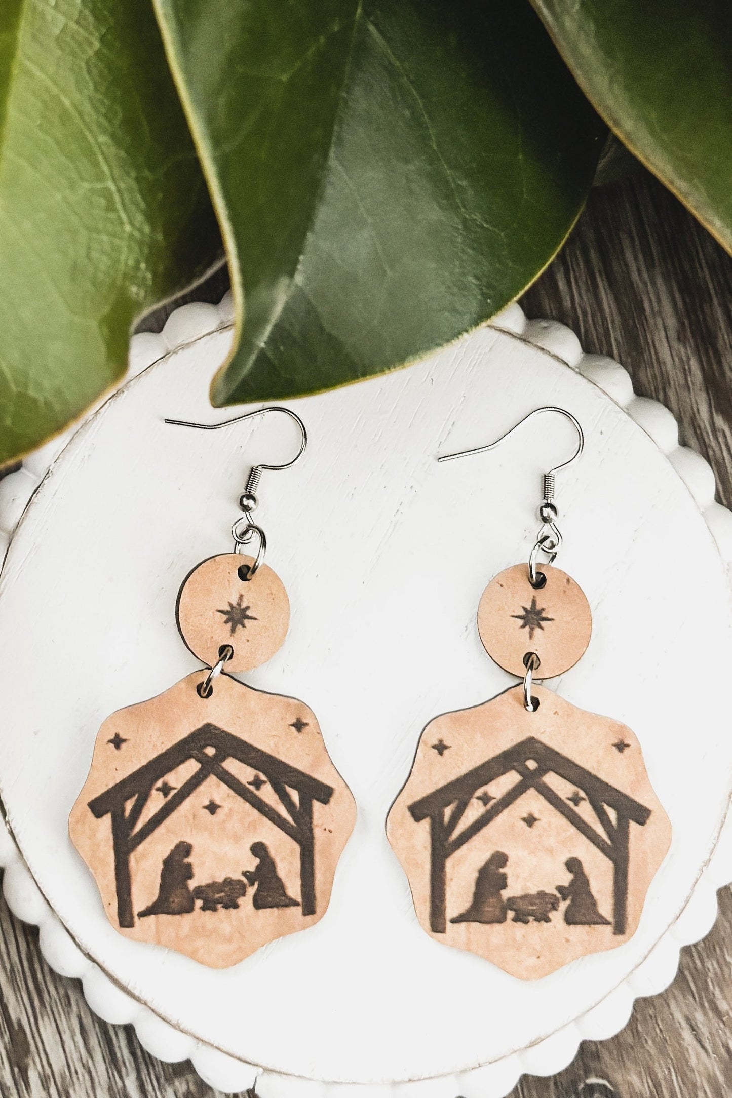 Layered Wooden Christmas Nativity Earrings
