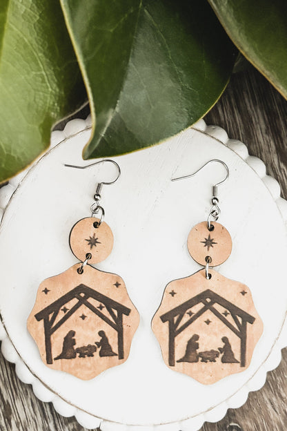 Layered Wooden Christmas Nativity Earrings
