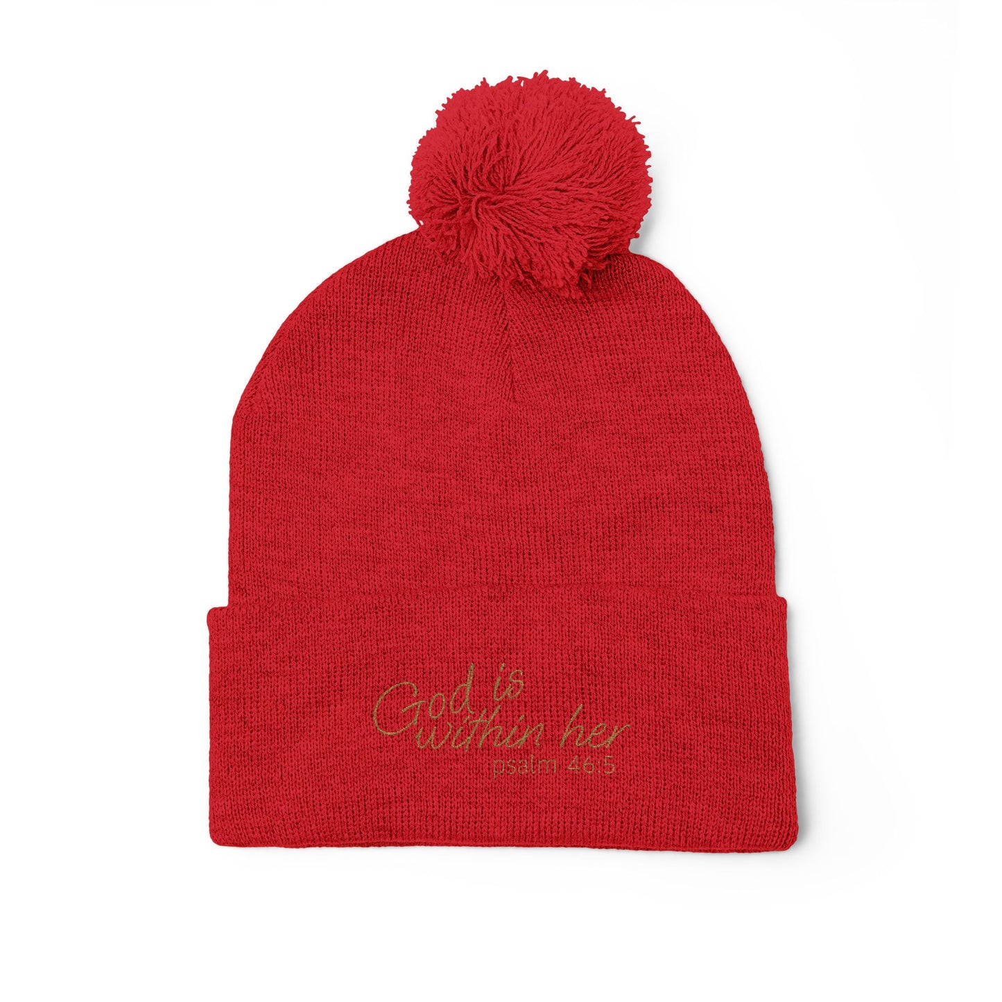 God is Within Her Psalm 46:5 Embroidered Knit Pom-Pom Beanie - 4 Colors!!