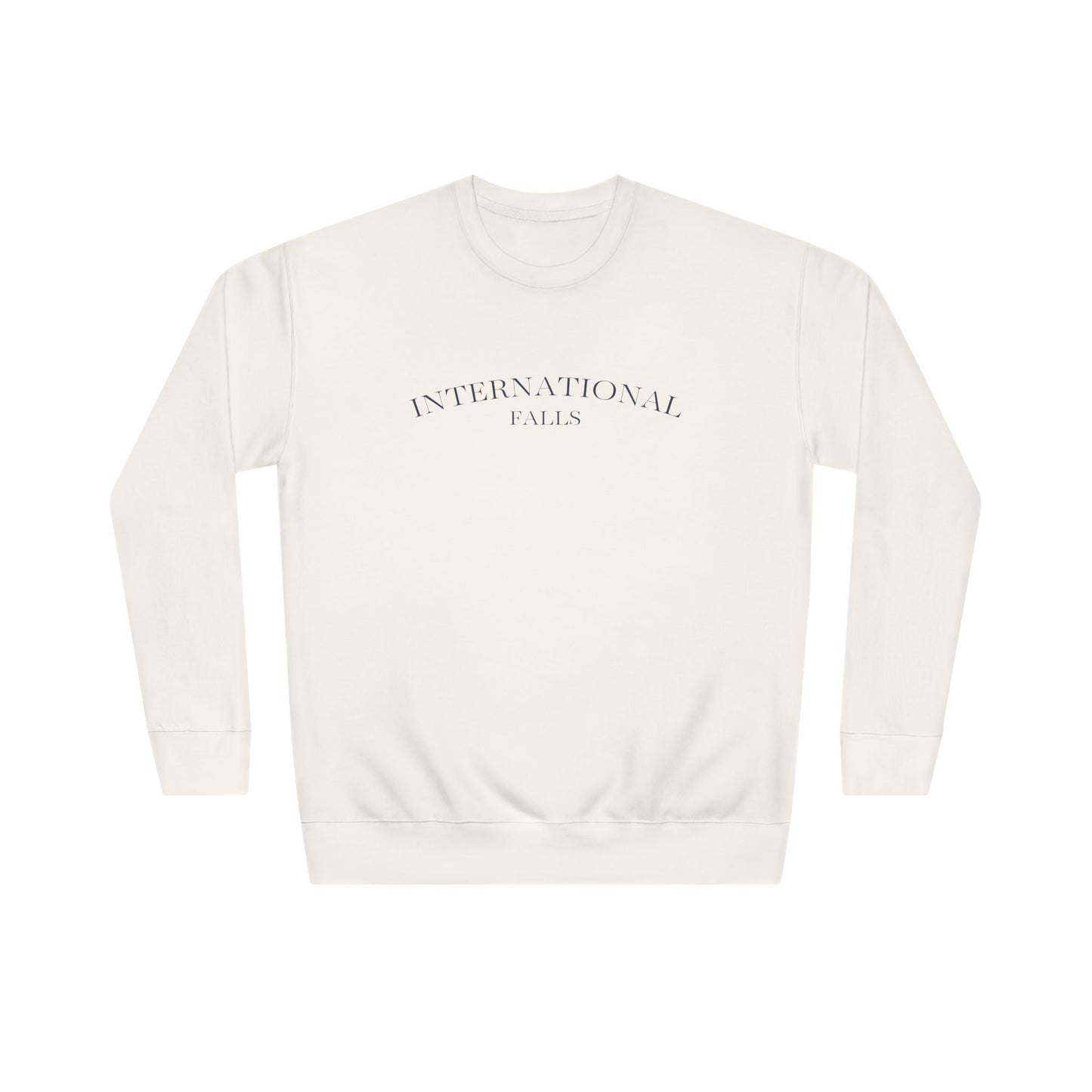 Crewneck Sweatshirt – 'International Vibes' Minimal Text Logo, Neutral Cozy Pullover