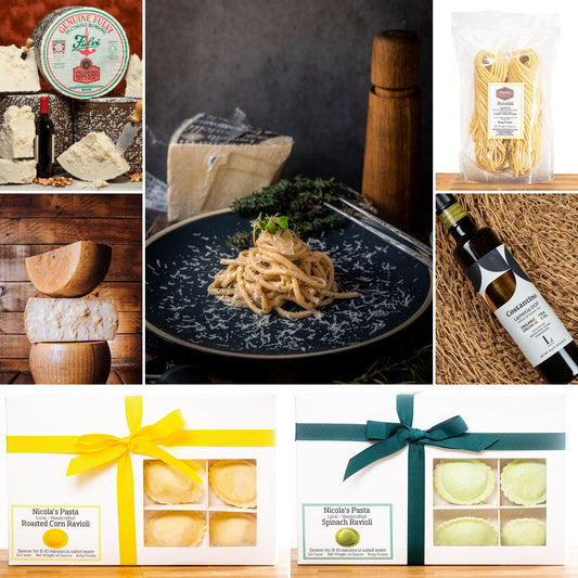 Cacio e Pepe Bundle with Bucatini, Spinach & Roasted Corn Ravioli