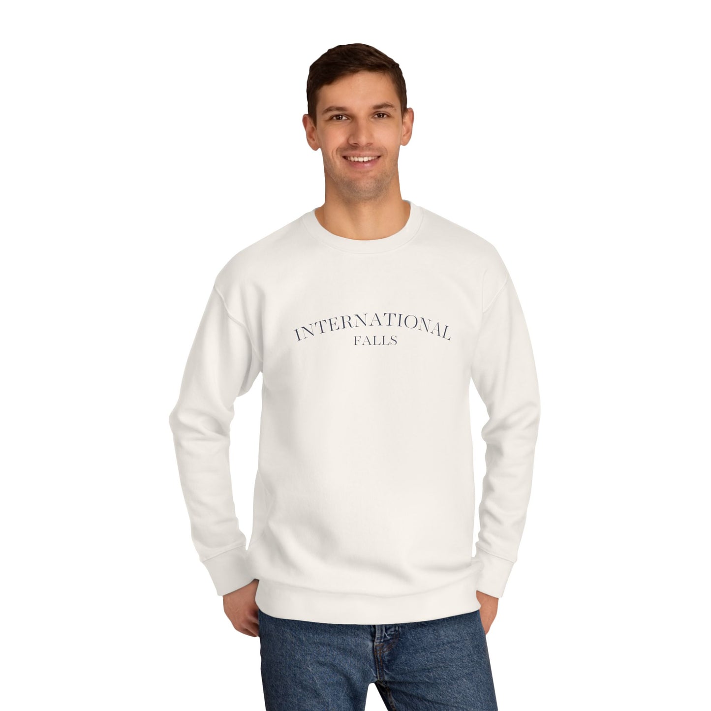 Crewneck Sweatshirt – 'International Vibes' Minimal Text Logo, Neutral Cozy Pullover