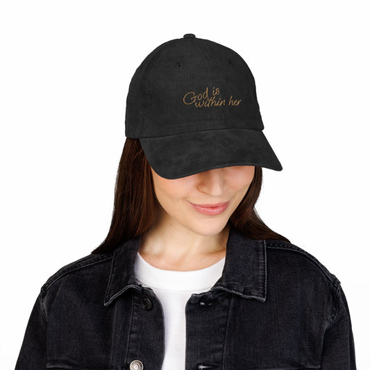 Psalm 46:5 "God is Within Her" Vintage Corduroy Cap - 5 Colors!!