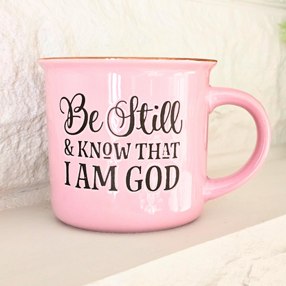 Be Still and Know Pink Ceramic Mug – 13 oz Camp Style