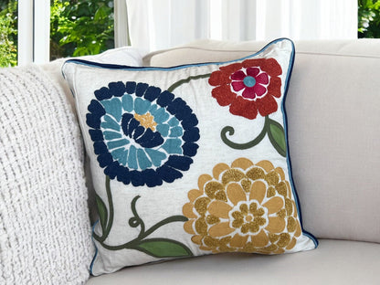 Spring Floral Embroidered Throw Pillow Square Oversized