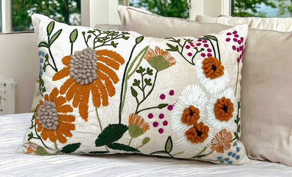 Embroidered Floral Decorative Boho Accent Pillow