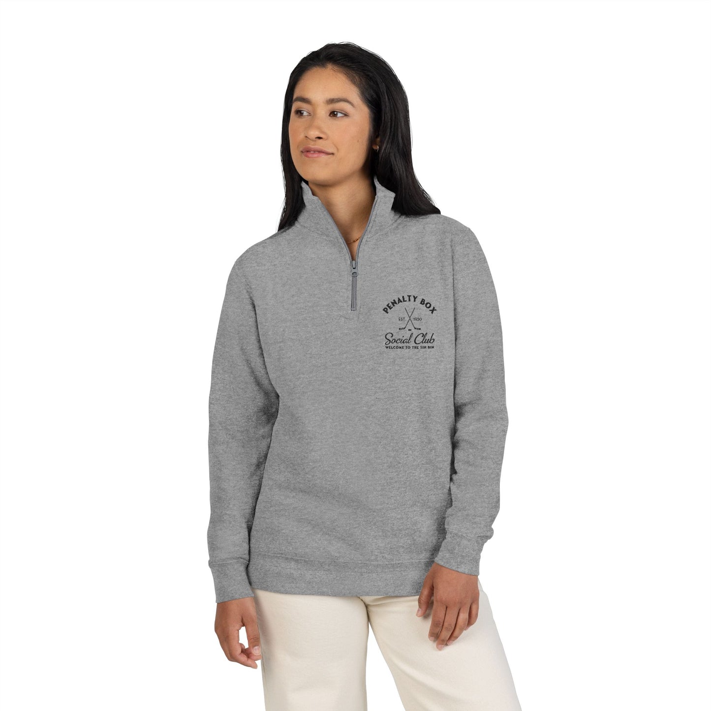 Penalty Box Social Club “Welcome to the Sin Bin” Zip Neck Embroidered Sweatshirt