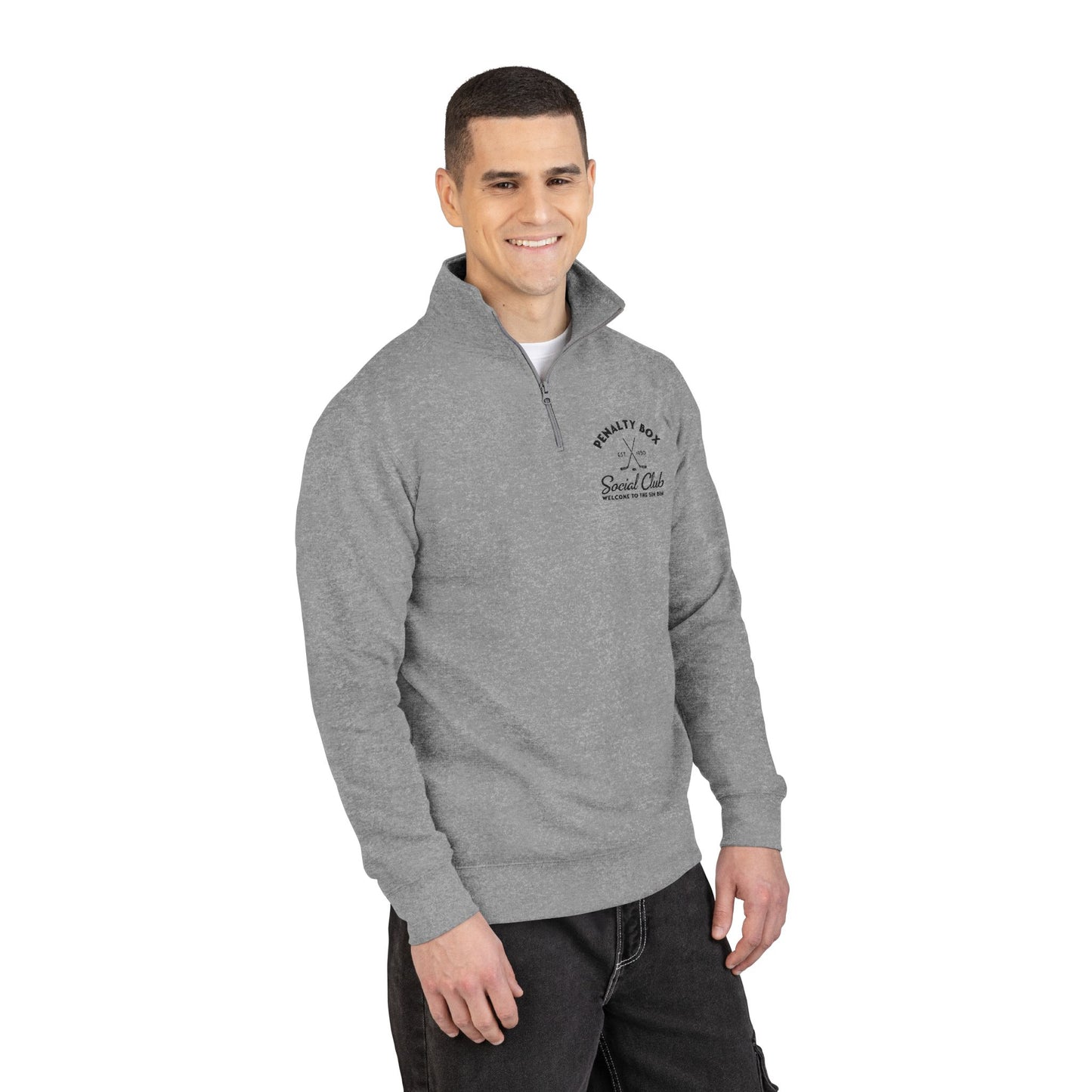 Penalty Box Social Club “Welcome to the Sin Bin” Zip Neck Embroidered Sweatshirt