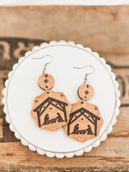 Layered Wooden Christmas Nativity Earrings