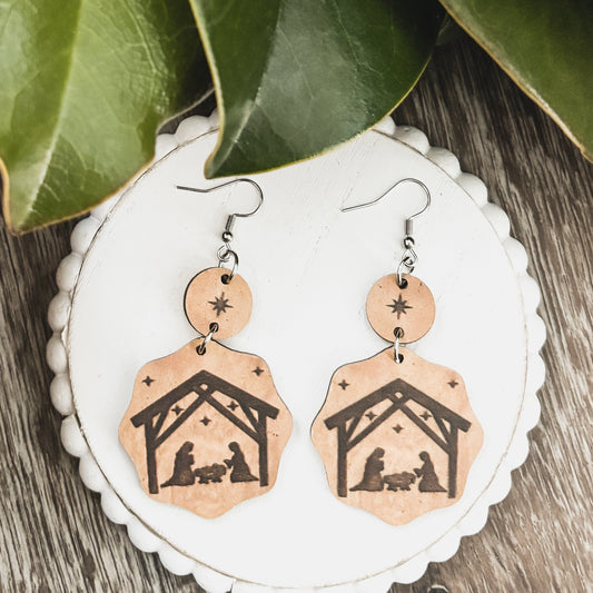 Layered Wooden Christmas Nativity Earrings
