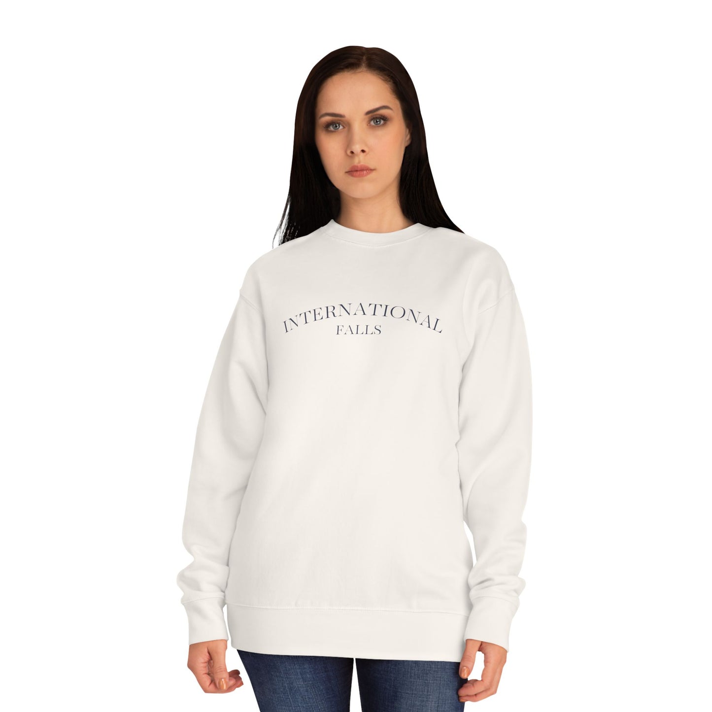 Crewneck Sweatshirt – 'International Vibes' Minimal Text Logo, Neutral Cozy Pullover
