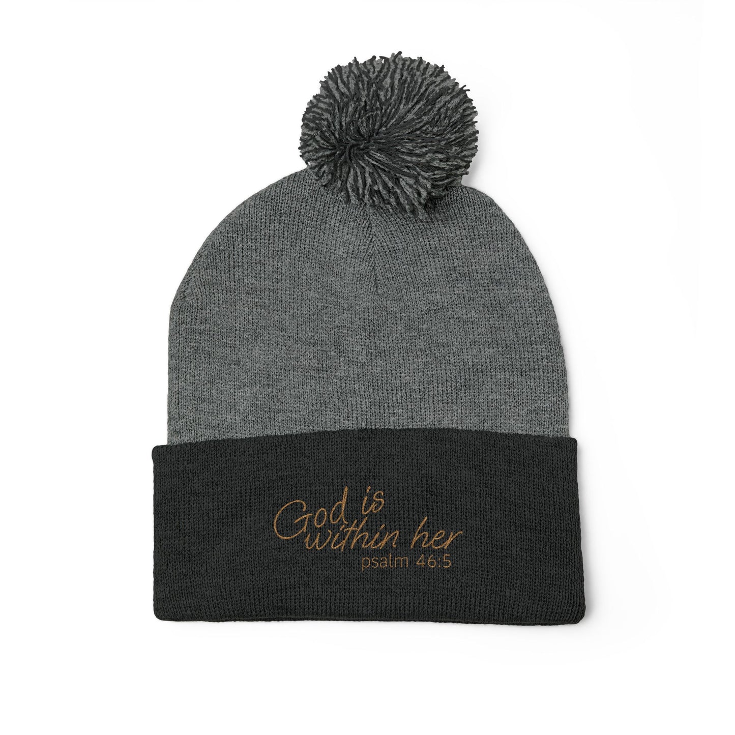 God is Within Her Psalm 46:5 Embroidered Knit Pom-Pom Beanie - 4 Colors!!