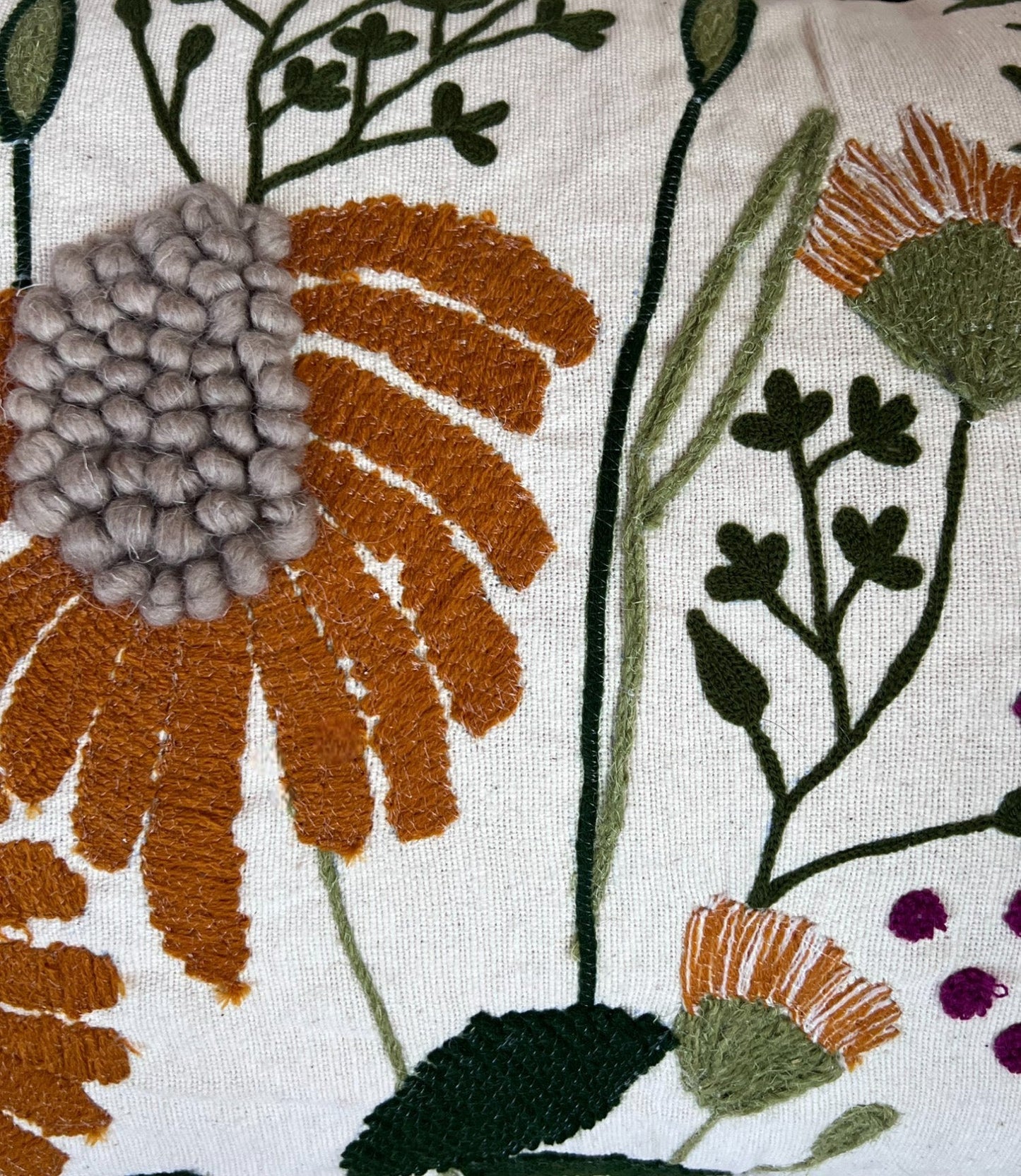 Embroidered Floral Decorative Boho Accent Pillow