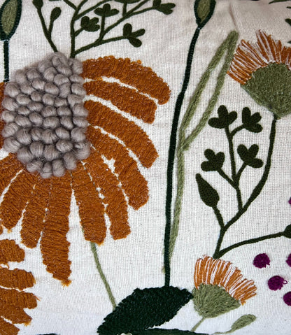 Embroidered Floral Decorative Boho Accent Pillow