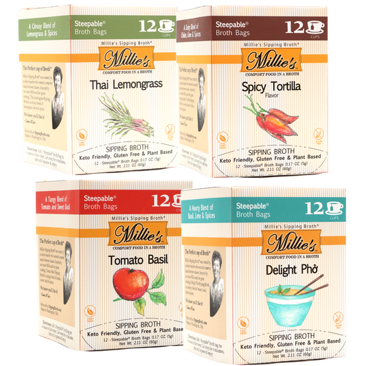 Millie’s Sipping Broth 4 BOX Flavor Value Sampler – 48 Servings