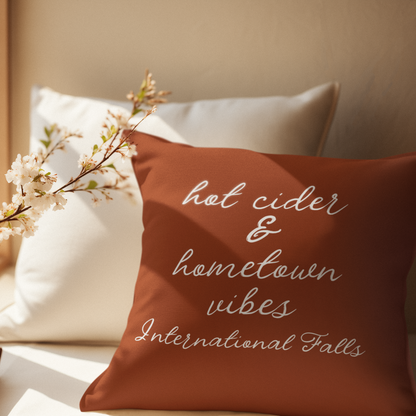 Hot Cider & Hometown Vibes Personalized Autumn Pillow – 18" x 18"