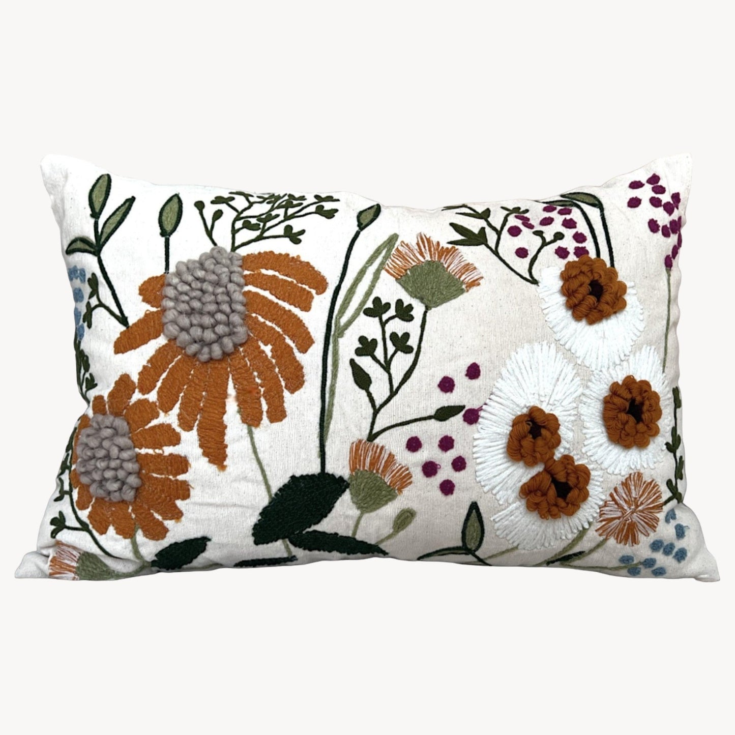 Embroidered Floral Decorative Boho Accent Pillow