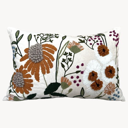 Embroidered Floral Decorative Boho Accent Pillow