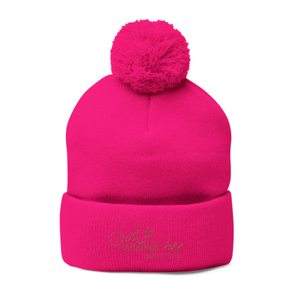 God is Within Her Psalm 46:5 Embroidered Knit Pom-Pom Beanie - 4 Colors!!