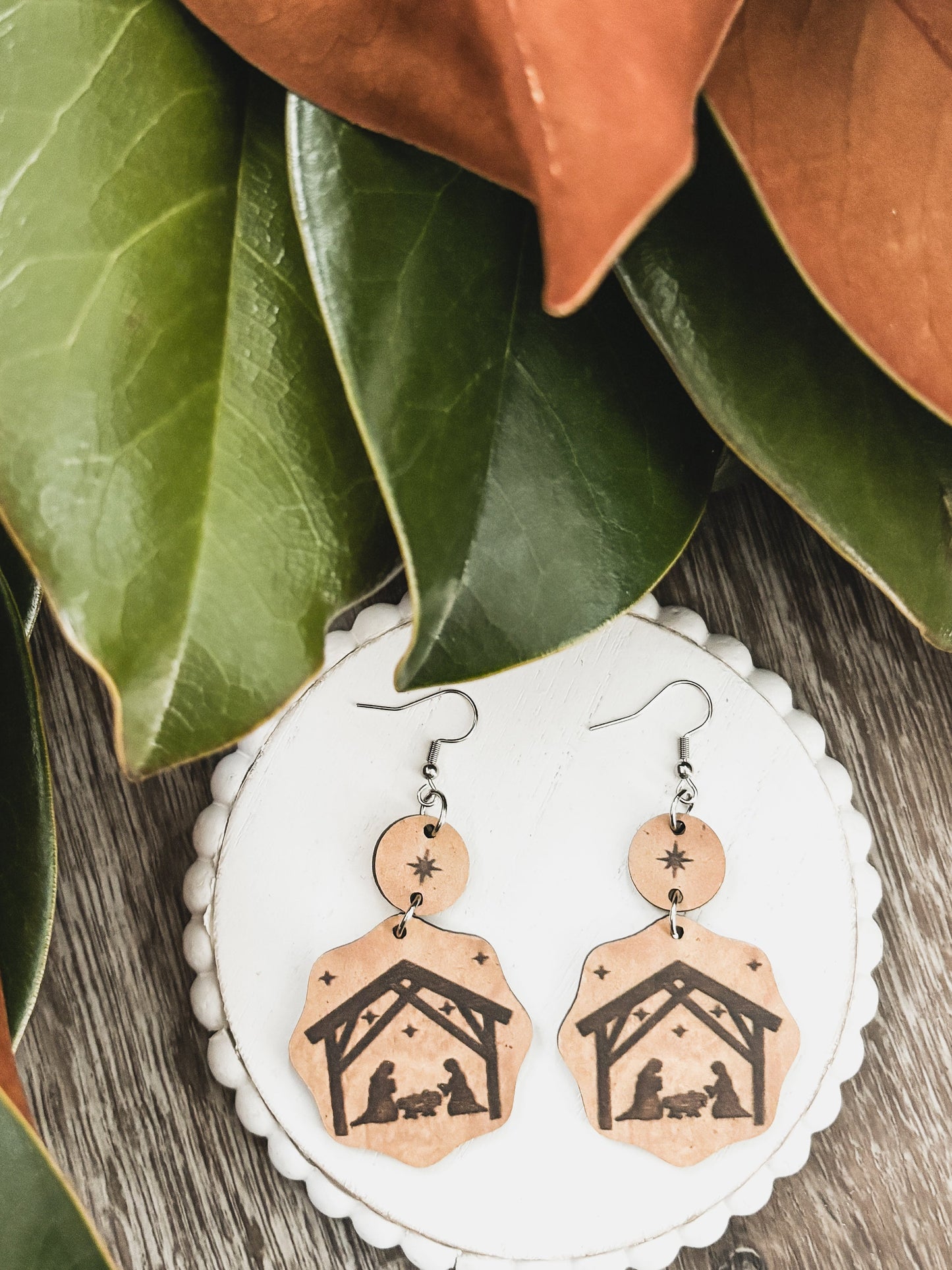 Layered Wooden Christmas Nativity Earrings