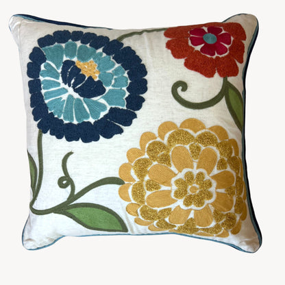 Spring Floral Embroidered Throw Pillow Square Oversized