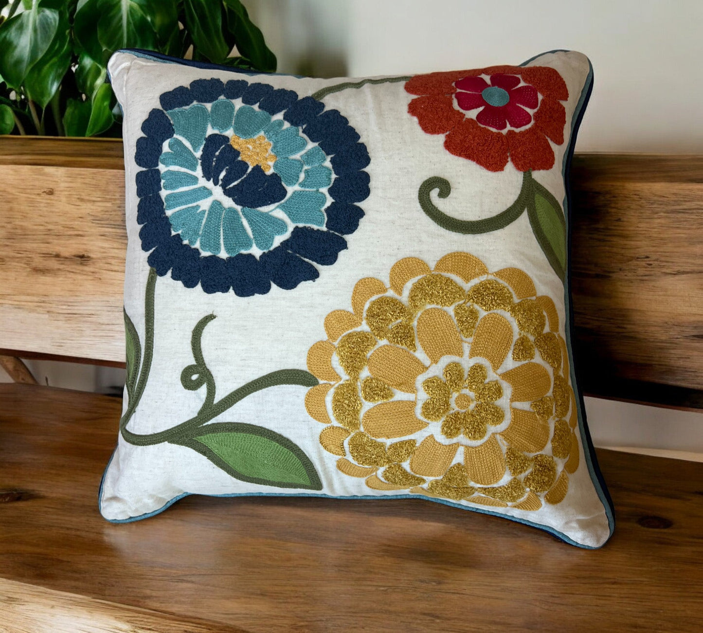 Spring Floral Embroidered Throw Pillow Square Oversized