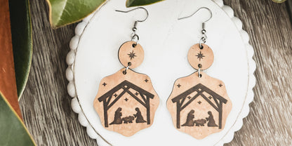 Layered Wooden Christmas Nativity Earrings