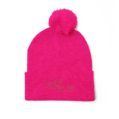 God is Within Her Psalm 46:5 Embroidered Knit Pom-Pom Beanie - 4 Colors!!