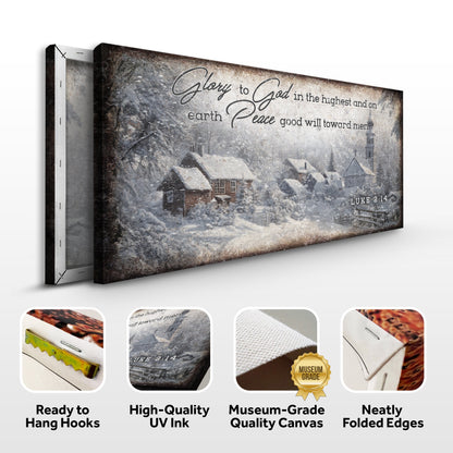 Vintage Christmas Village Luke 2:14 Scripture Canvas Wall Art II