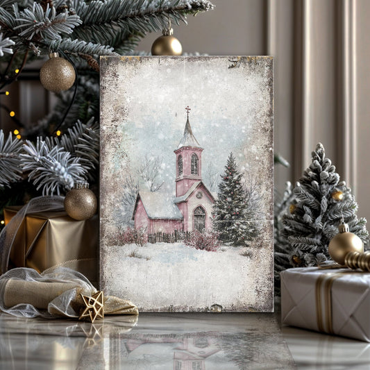 Vintage Church Christmas Canvas Wall Art