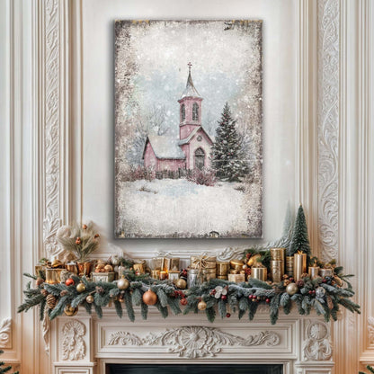 Vintage Church Christmas Canvas Wall Art