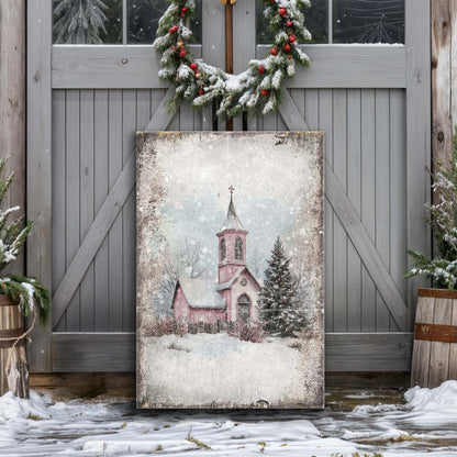 Vintage Church Christmas Canvas Wall Art