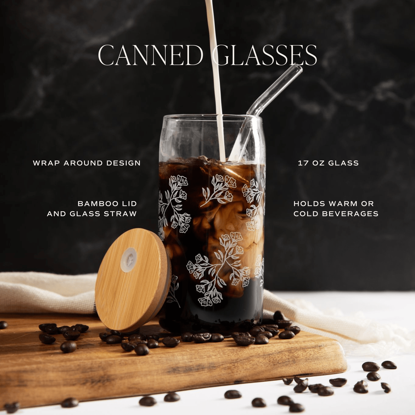 Holly Can Glass Tumbler with Lid and Straw – 17 oz.