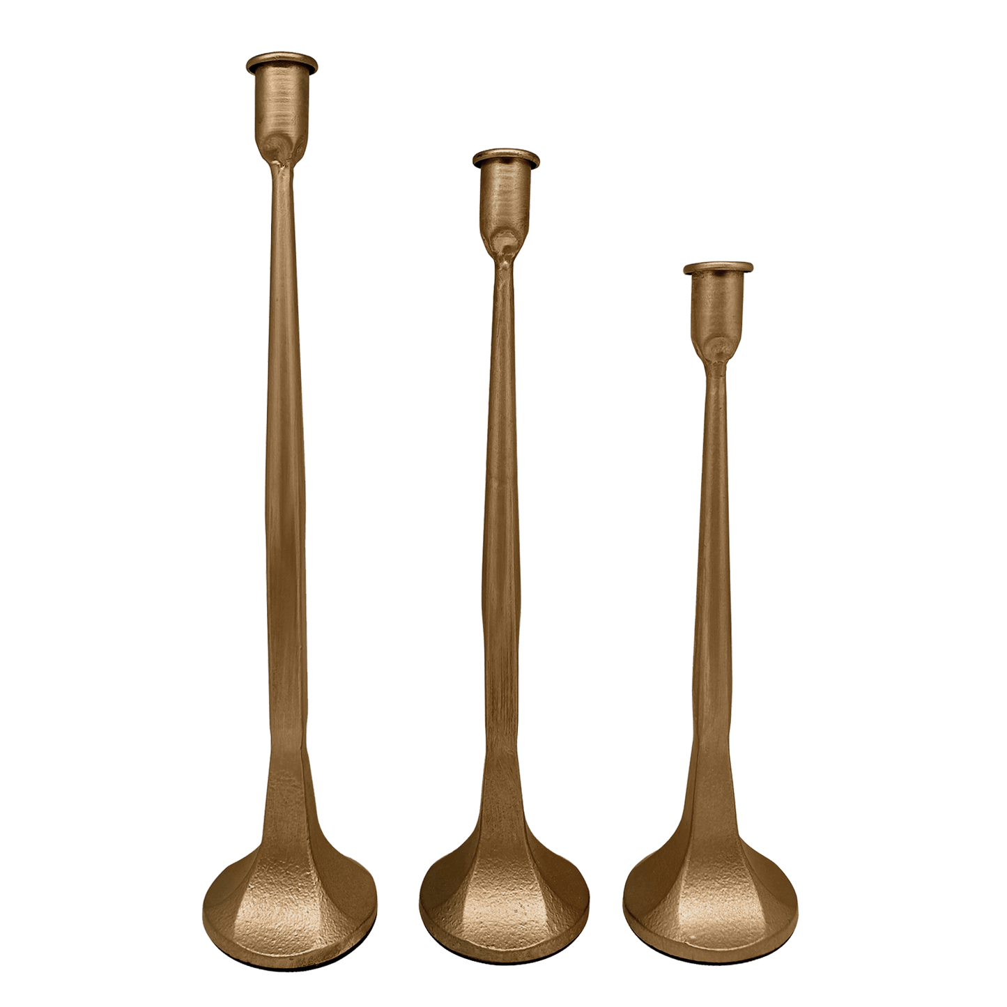 Gold Cast Iron Taper Candle Holders - Set of 3