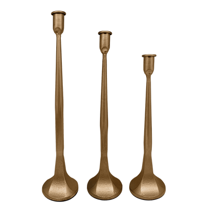 Gold Cast Iron Taper Candle Holders - Set of 3