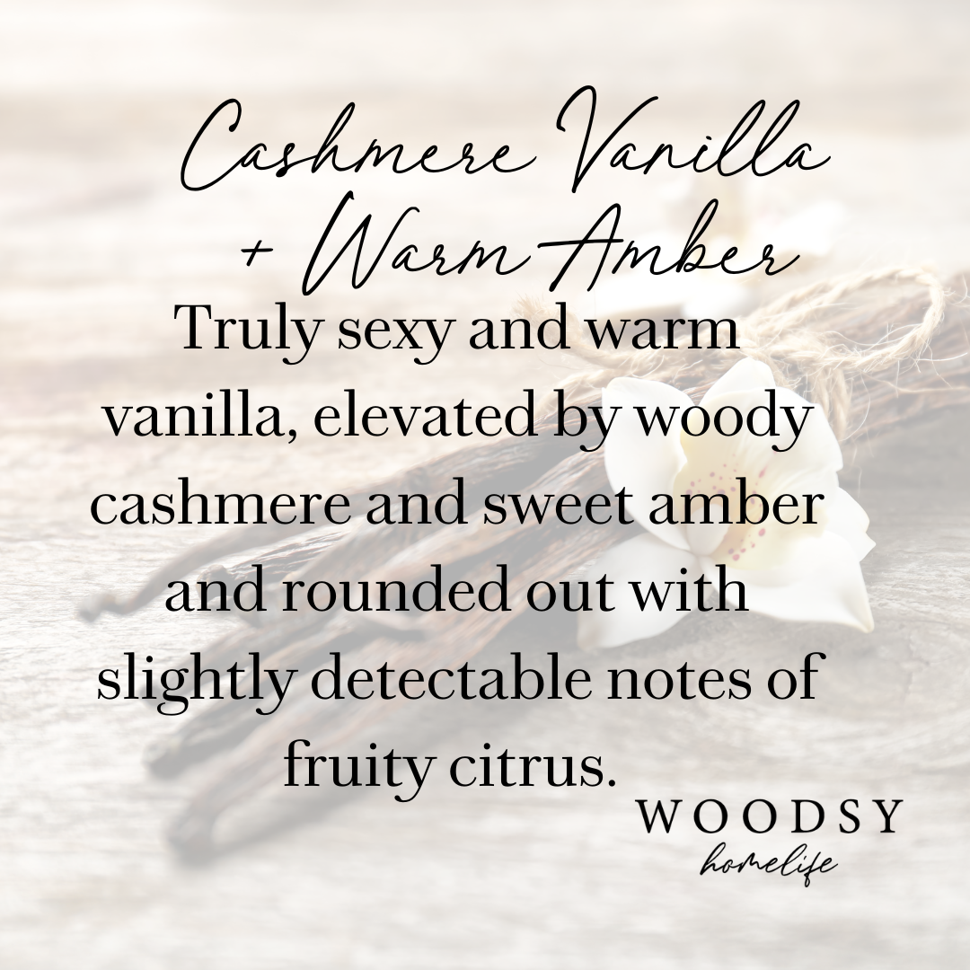 Cashmere Vanilla & Warm Amber – Solid Brass 14oz Pure Soy Candle scent profile