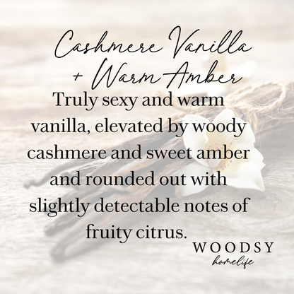 Cashmere Vanilla & Warm Amber – Solid Brass 14oz Pure Soy Candle scent profile