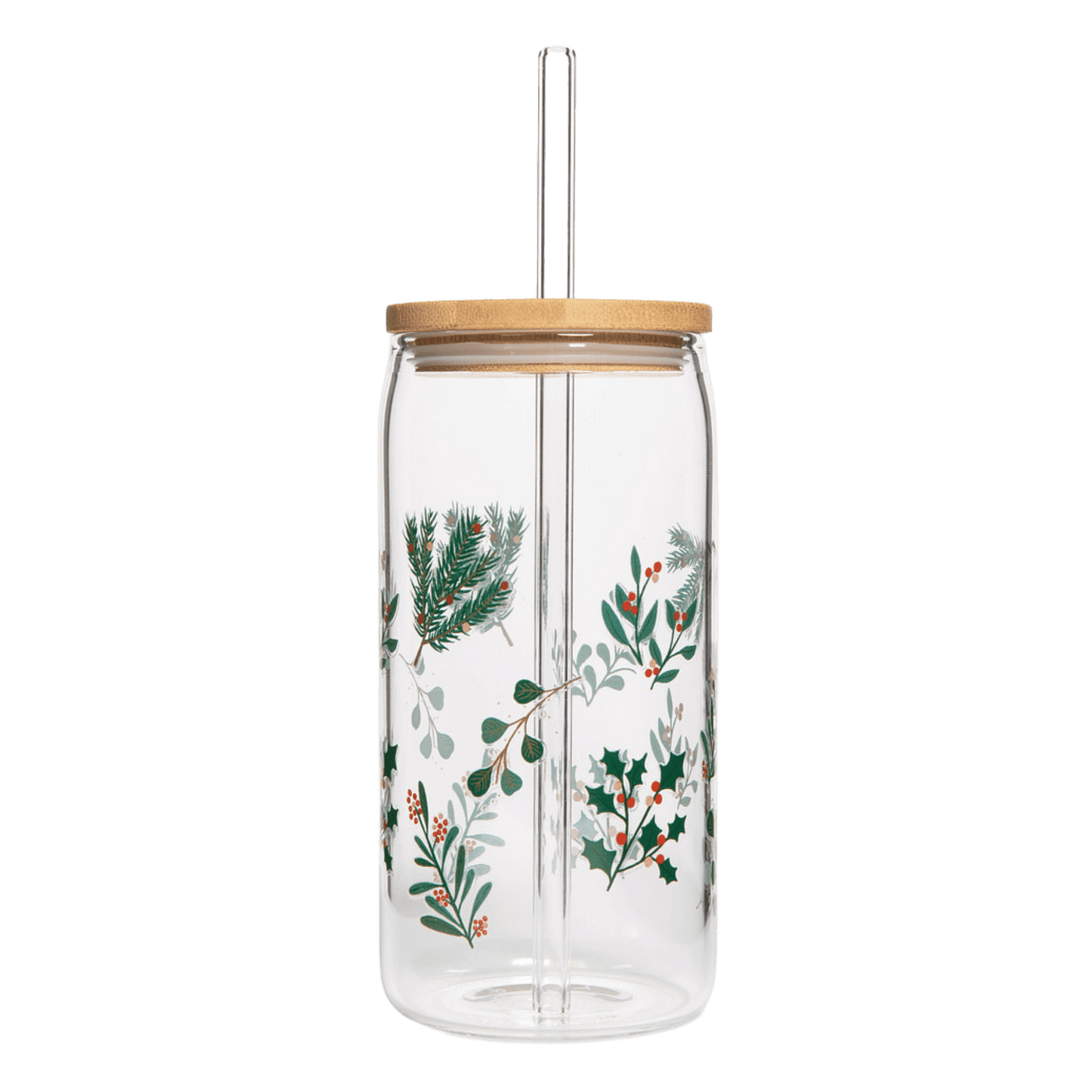 Holly Can Glass Tumbler with Lid and Straw – 17 oz.