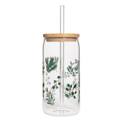 Holly Can Glass Tumbler with Lid and Straw – 17 oz.