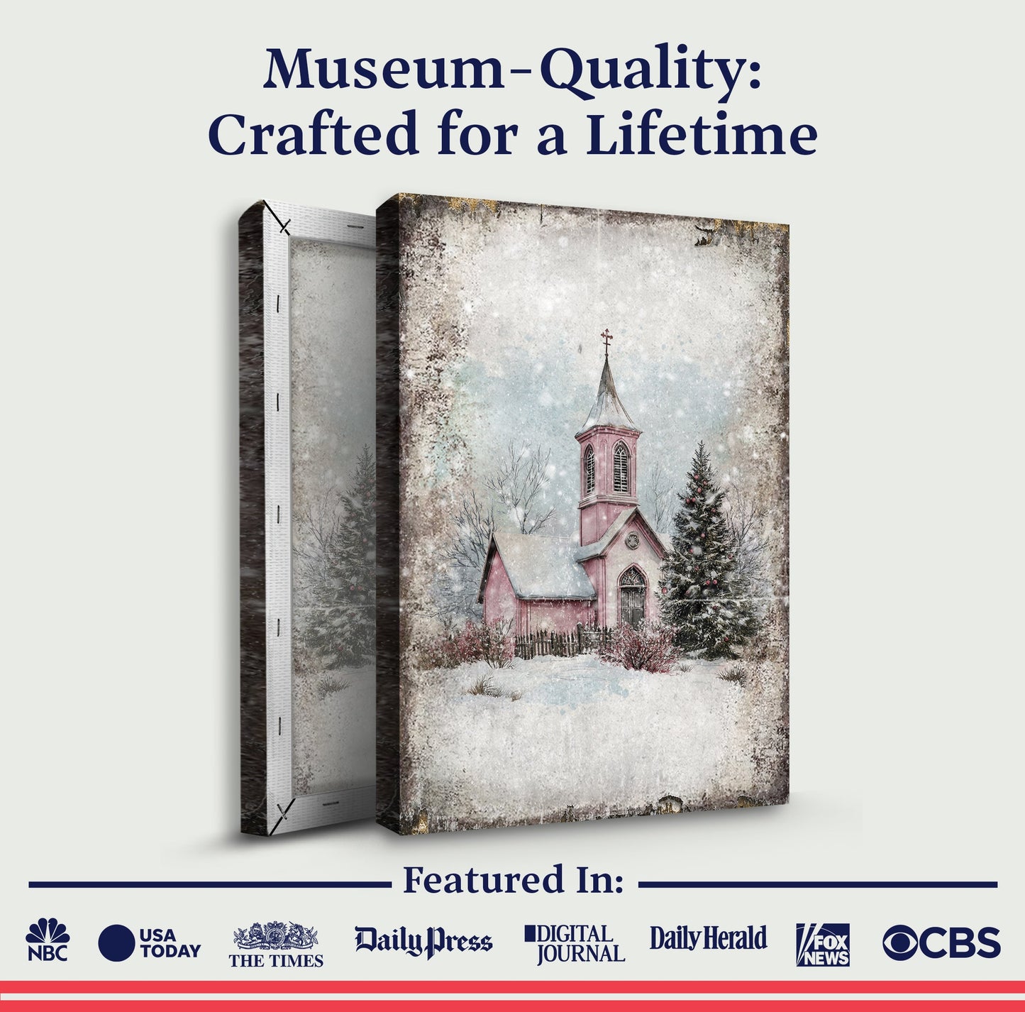 Vintage Church Christmas Canvas Wall Art