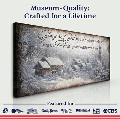 Vintage Christmas Village Luke 2:14 Scripture Canvas Wall Art II