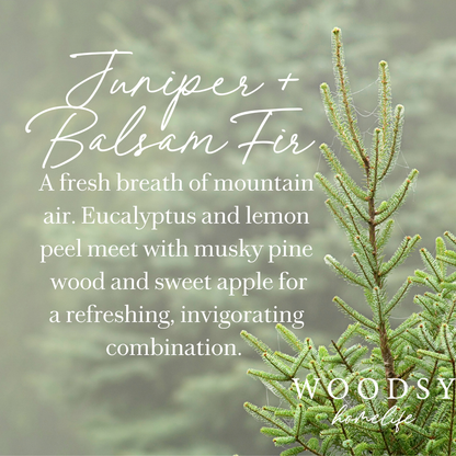 Juniper & Balsam Fir-Solid Brass 14oz Pure Soy Candle scent profile