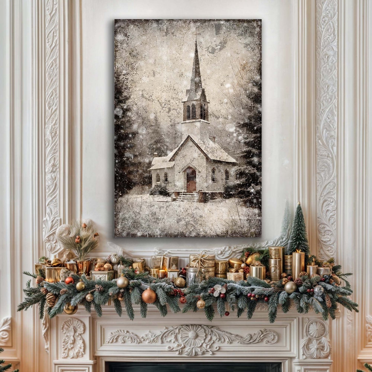Vintage Church Christmas Wall Art IV