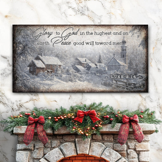 Vintage Christmas Village Luke 2:14 Scripture Canvas Wall Art II